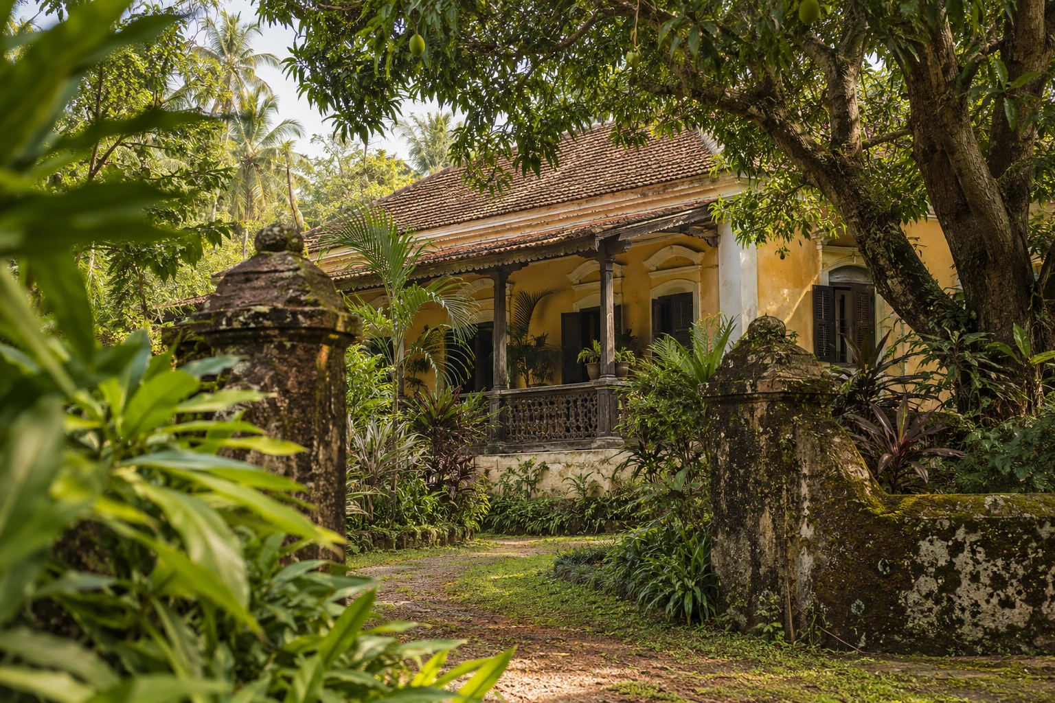 Illustrative heritage home with ochre walls and a tiled roof