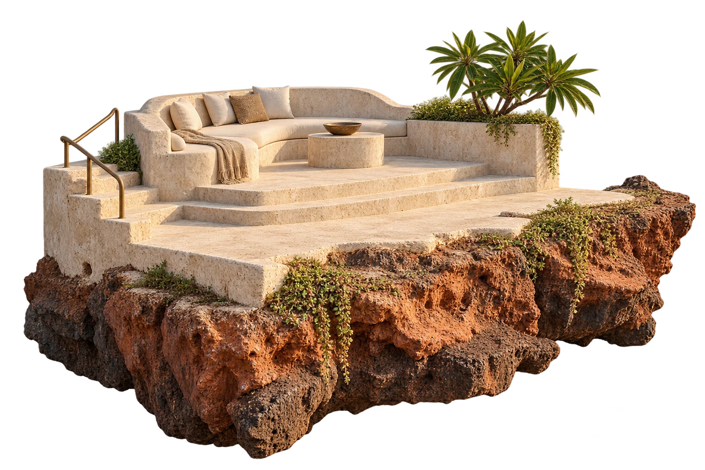 Architectural render of a limestone terrace on a laterite cliff fragment